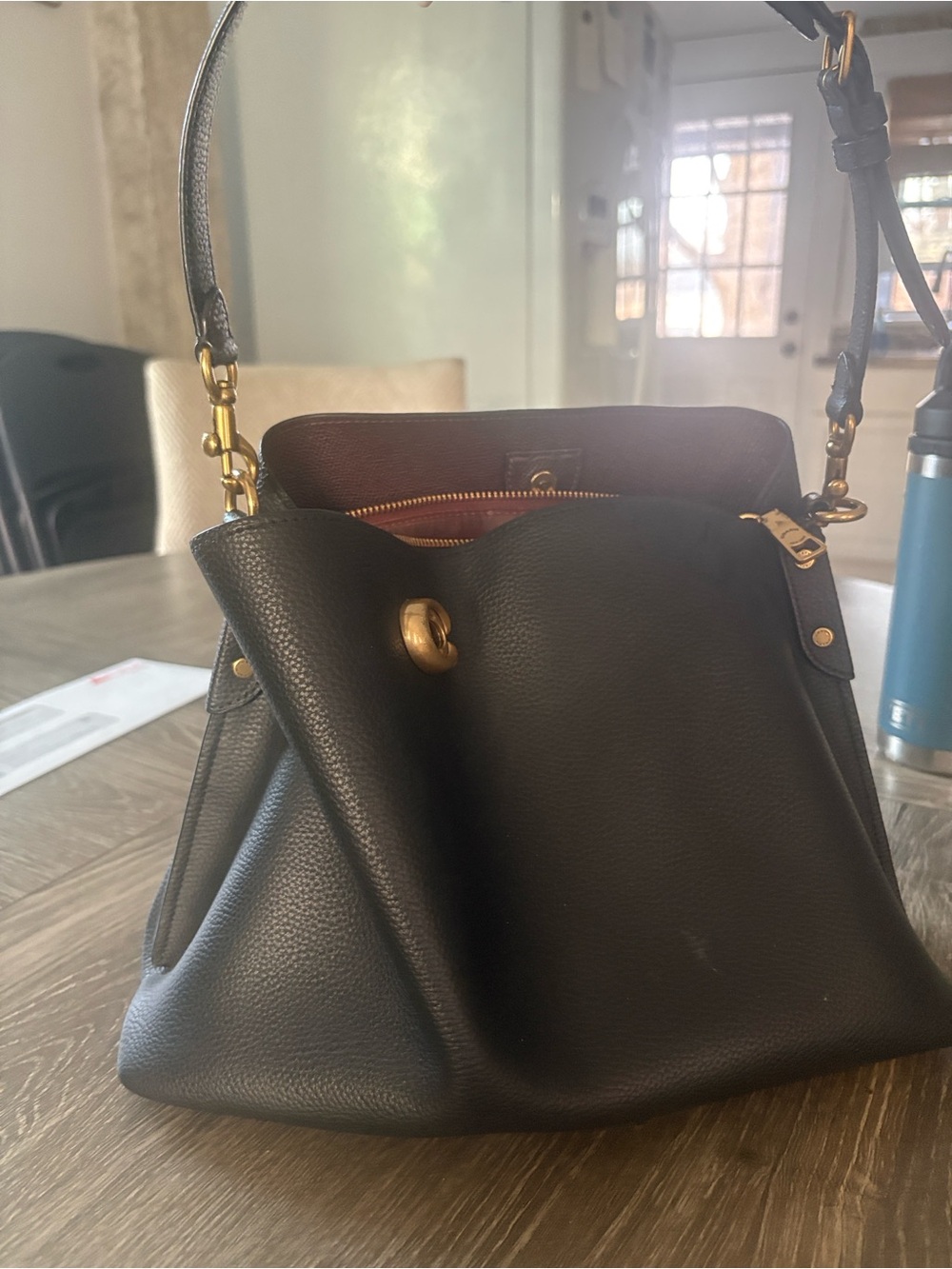 Coach willow Black Pebbled Leather Shoulder Bag with Gold Hardware